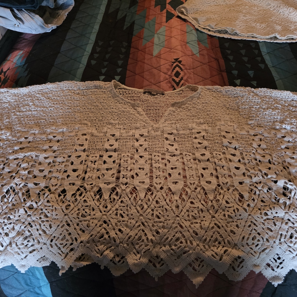 Sharon Young Cream Crochet Poncho